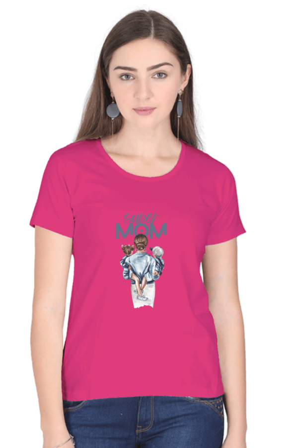 Super Mom Female Round Neck Half Sleeve Classic