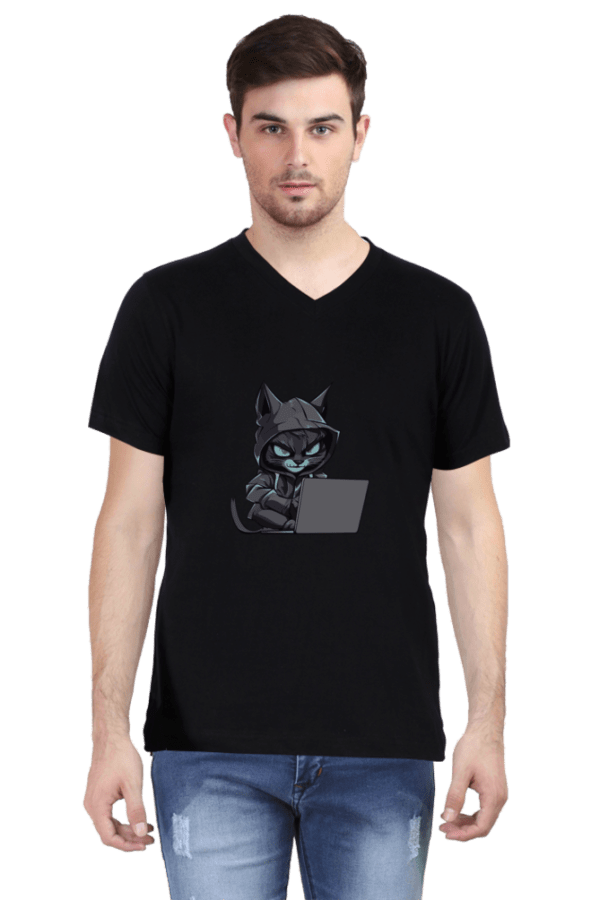 Hacker Male V-neck Half Sleeve T-shirt - Image 4