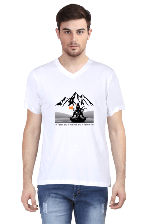 Shiva Mount Kailash Male V-Neck Half Sleeve T-Shirt - Image 2