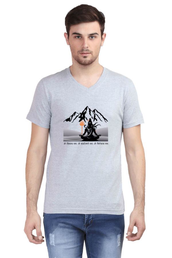 Shiva Mount Kailash Male V-Neck Half Sleeve T-Shirt