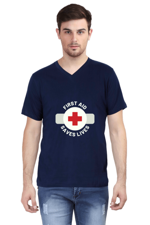 First Aid Saves Lives Male Vneck Half Sleeve - Image 2