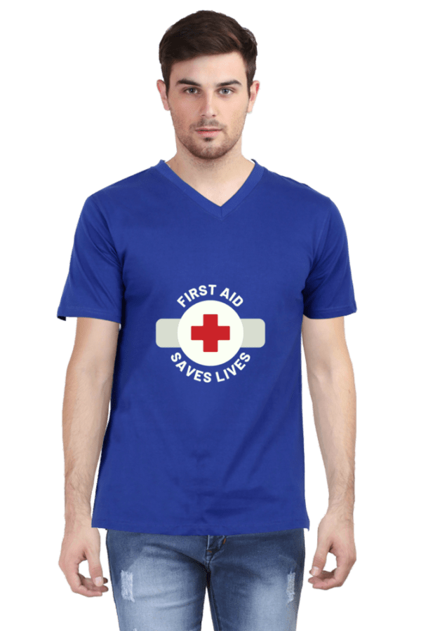 First Aid Saves Lives Male Vneck Half Sleeve