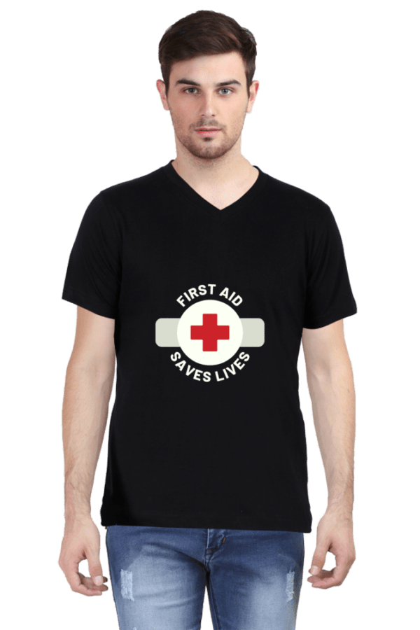 First Aid Saves Lives Male Vneck Half Sleeve - Image 3