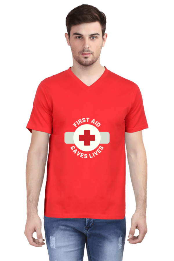 First Aid Saves Lives Male Vneck Half Sleeve - Image 4